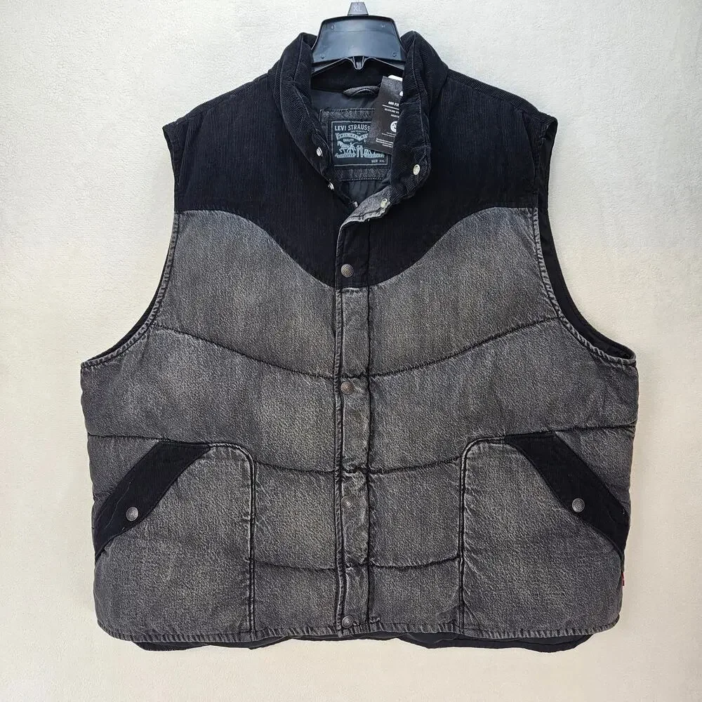 LEVI'S MEN'S XXL WILD WEST DENIM CORDUROY DOWN FILL VEST HAMILTON HEIGHTS BLACK
